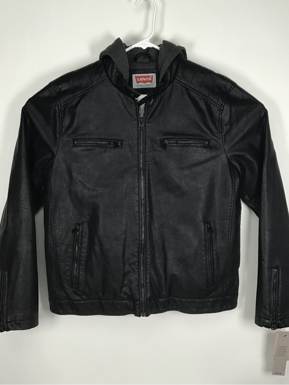 NWT Levi Strauss men’s leather style hooded jacket large